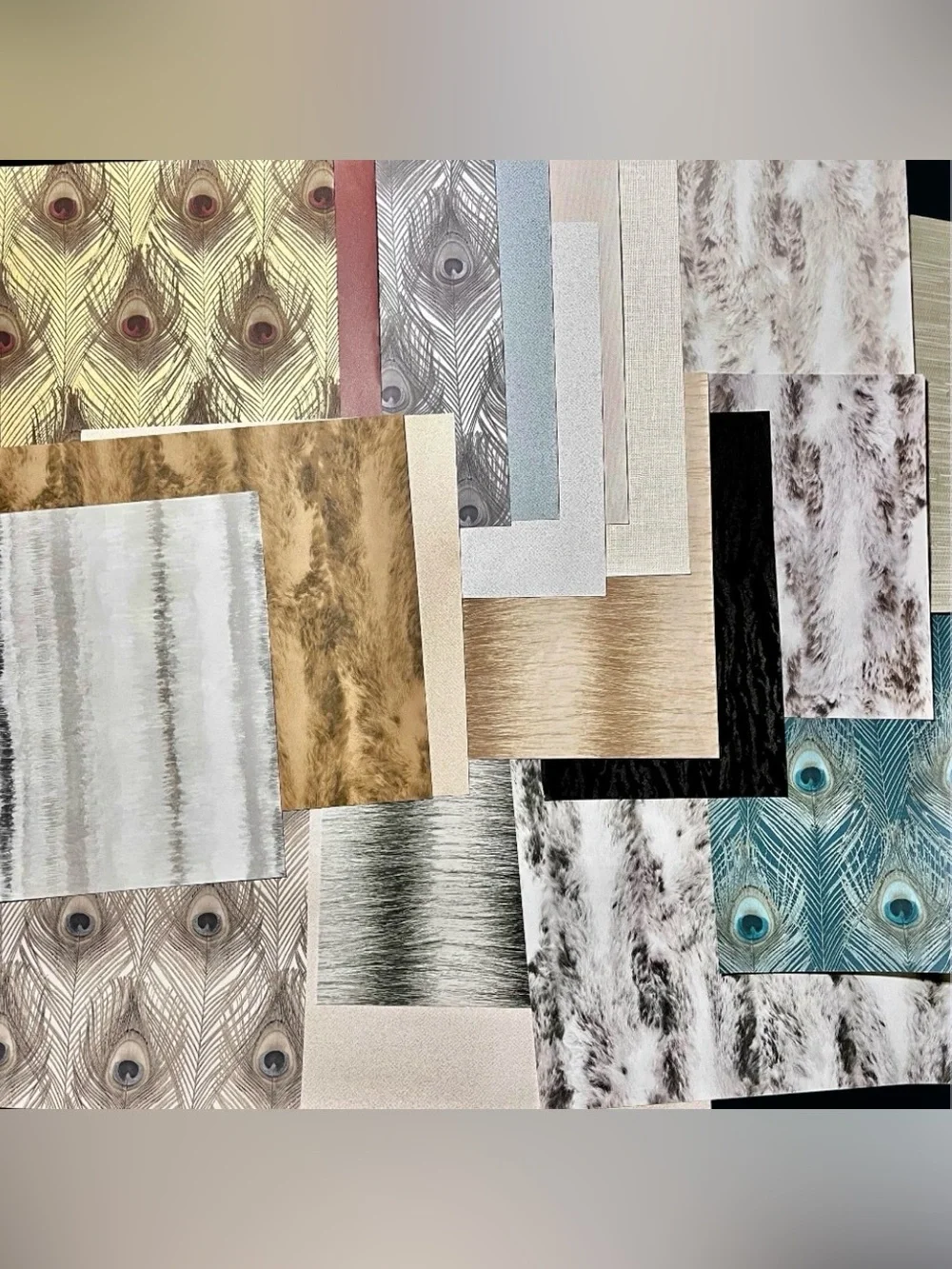 20 Assorted Designer Wallpaper Sample Sheets DIY Animal Print Theme Fur, Peacock